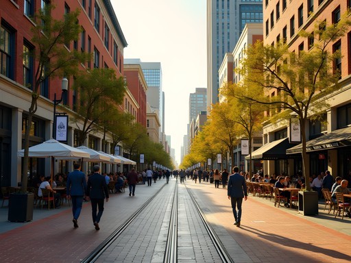 Business professionals walking along K Street pedestrian mall in downtown Sacramento