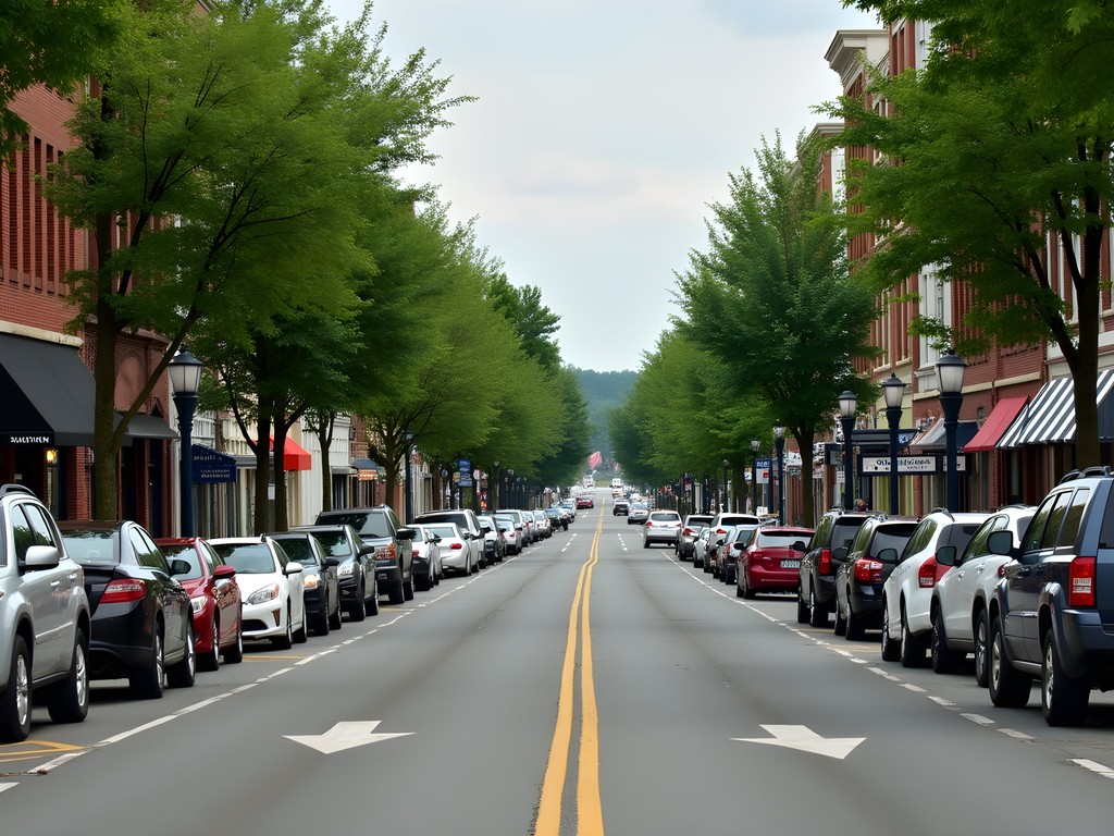 Downtown Salisbury parking area with mix of street parking and small public lot