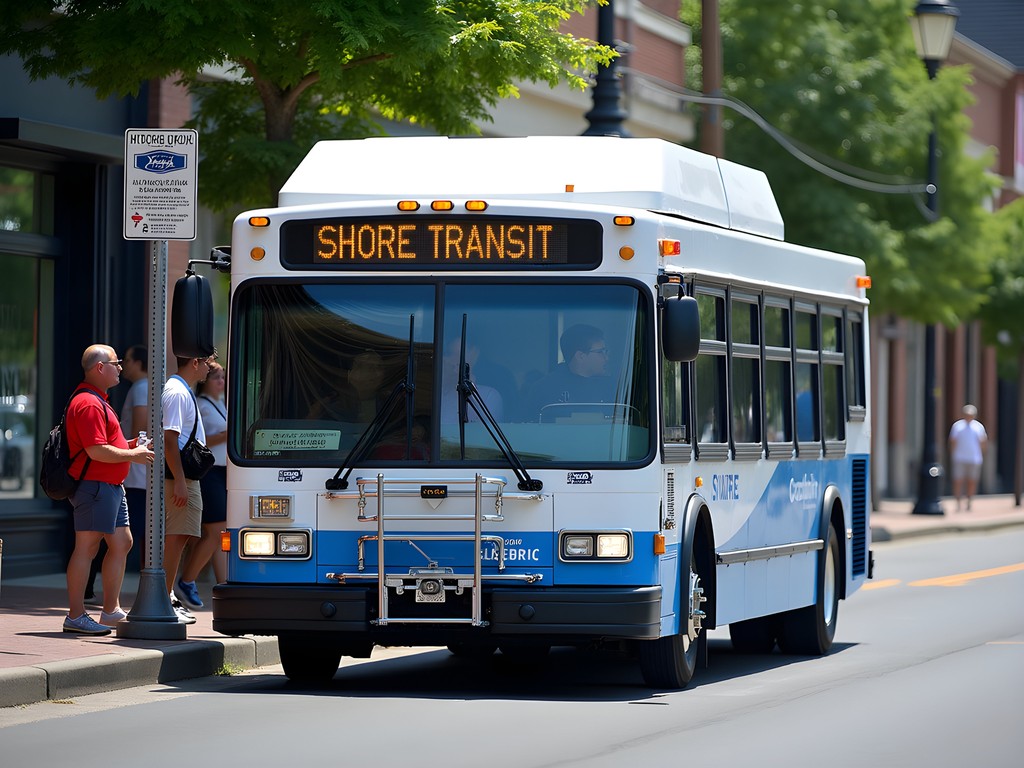 Shore Transit bus picking up passengers in downtown Salisbury