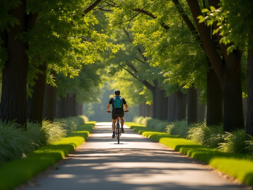 Salisbury Rail Trail with cyclist on tree-lined paved path