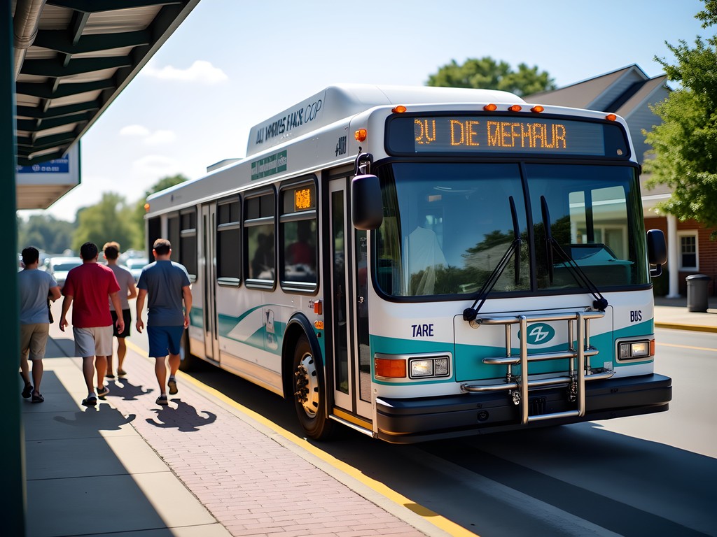 Shore Transit bus at downtown Salisbury transfer station with passengers boarding