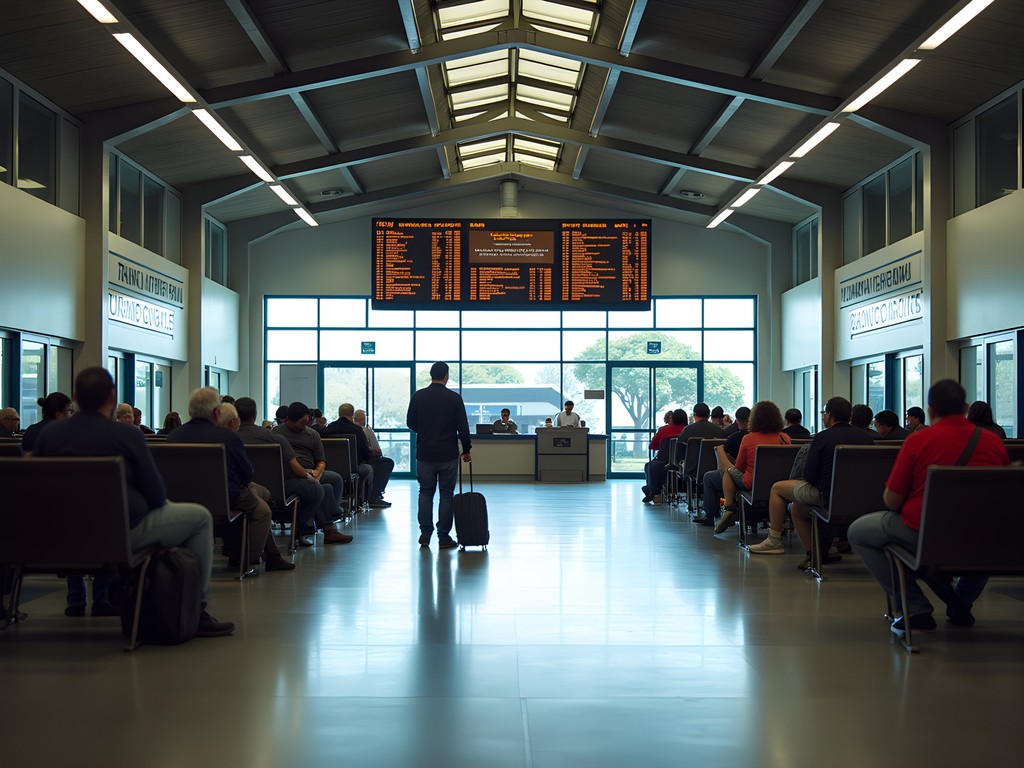 Salto bus terminal with departures board showing routes to Paysandú