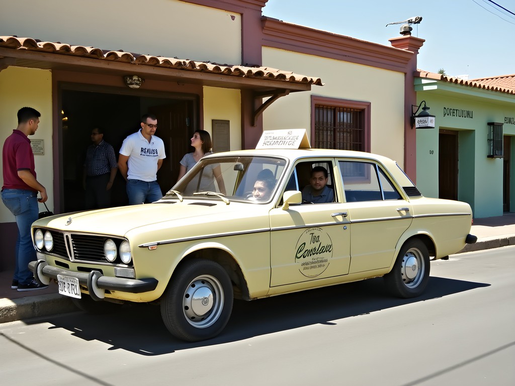 Remise shared taxi service in northern Uruguay with passengers boarding
