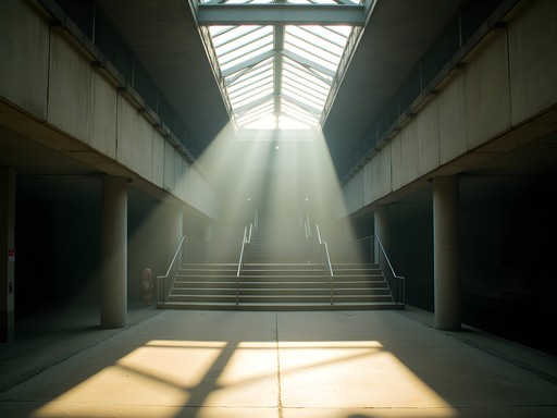 Morning light streaming through skylight at Embarcadero BART station in San Francisco
