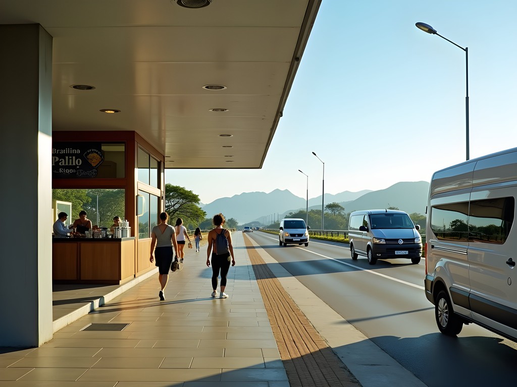 Travelers at a rest stop between São Paulo and Rio enjoying Brazilian snacks and coffee
