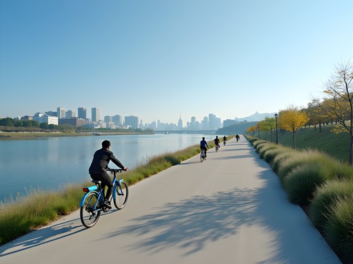 Cycling along Seoul's Han River bike path