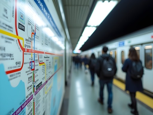 Woman navigating Seoul subway map