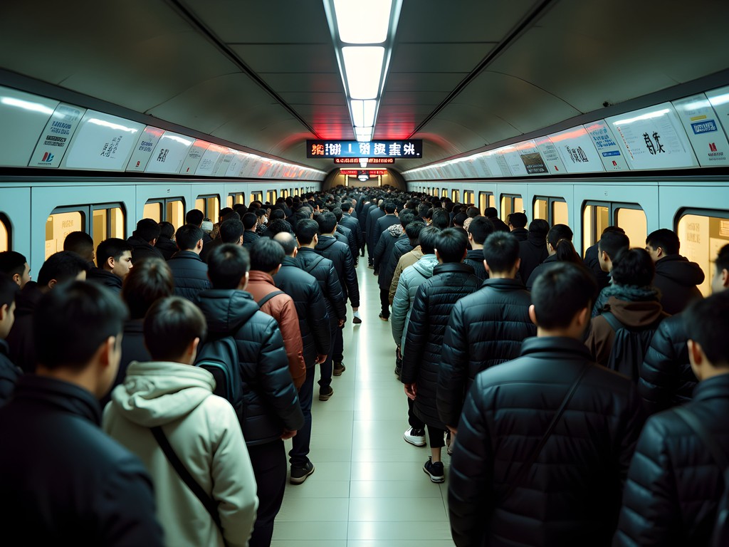 Crowded Shanghai metro during rush hour