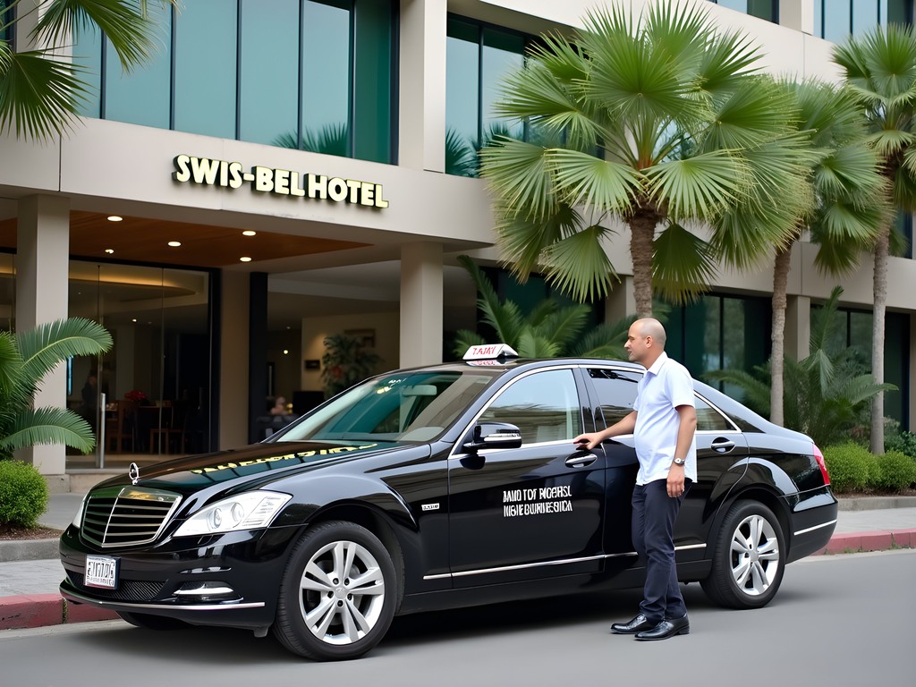 Local taxi service in Seria with driver waiting outside Swiss-Belhotel