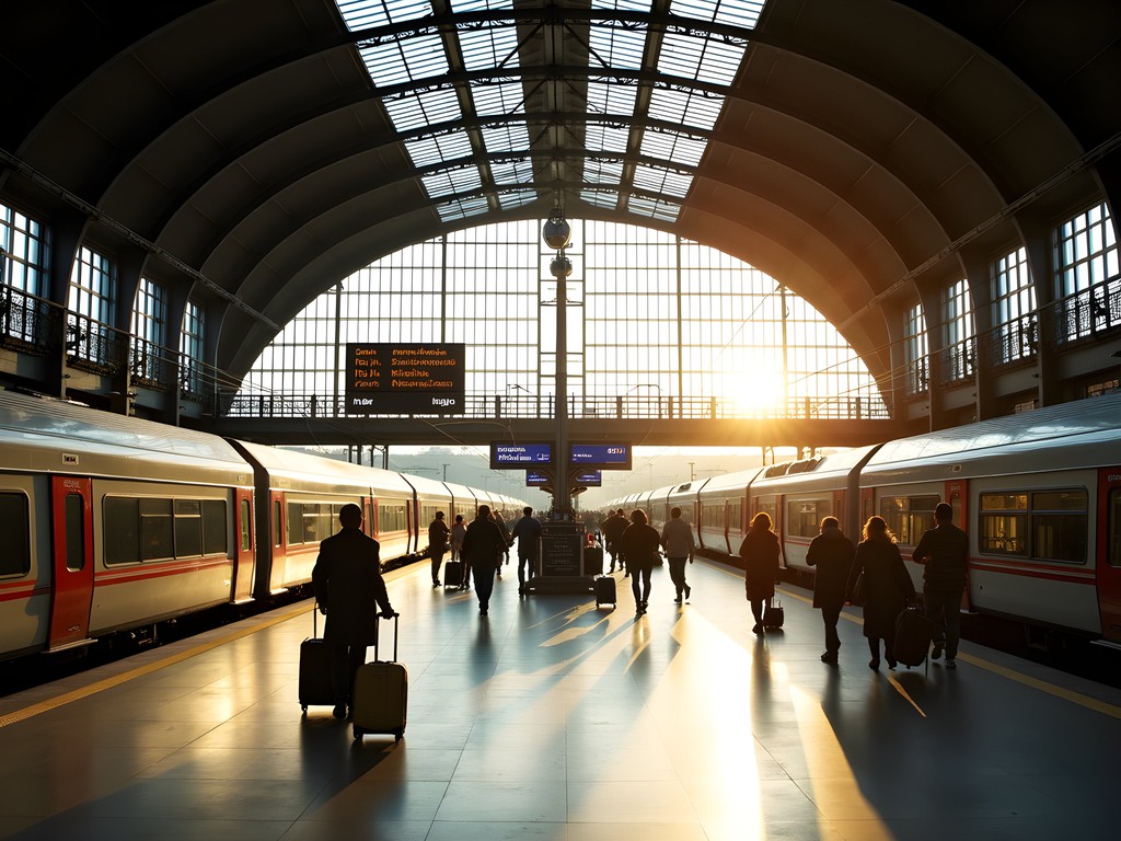 Barcelona Sants train station with high-speed trains