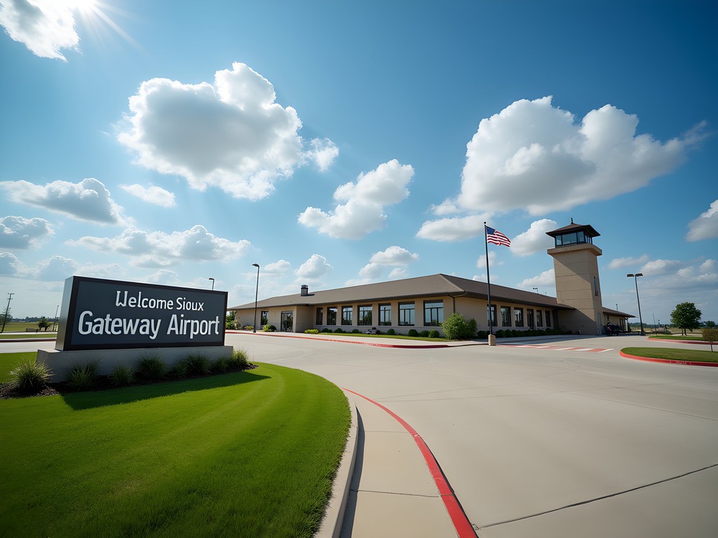 Entrance to Sioux Gateway Airport with welcome sign
