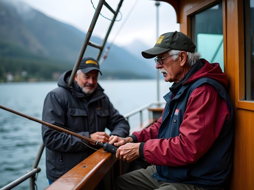Timothy Robertson learning traditional fishing techniques from local Sitka fisherman