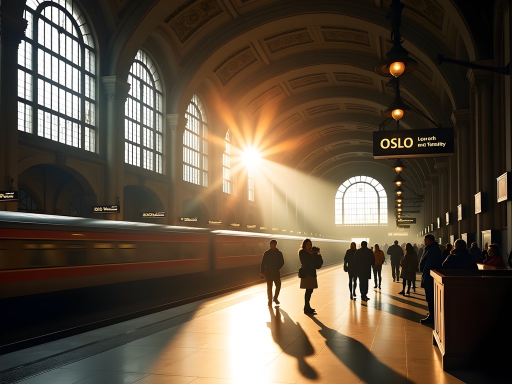 Stockholm Central Station with train to Oslo preparing for departure
