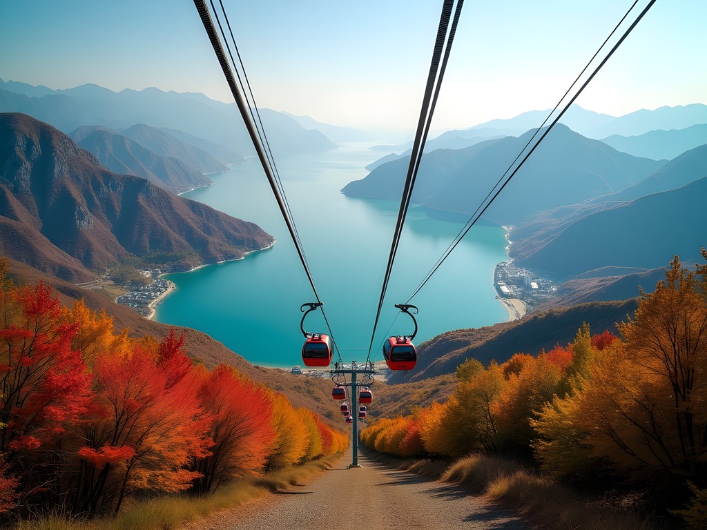 Sun Moon Lake Cable Car with panoramic views of the lake and autumn foliage