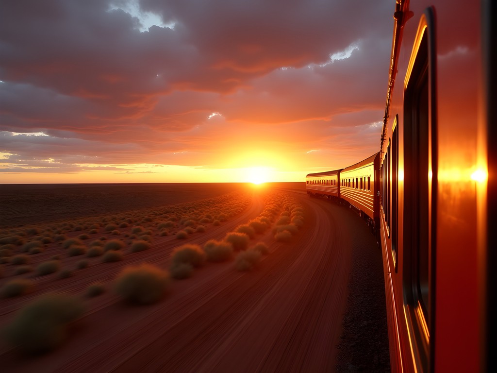 Sunset over the Nullarbor Plain from the Indian Pacific train