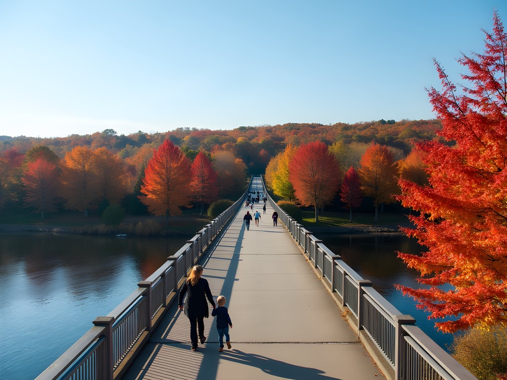 Family enjoying views from the Walkway Over the Hudson during peak fall foliage