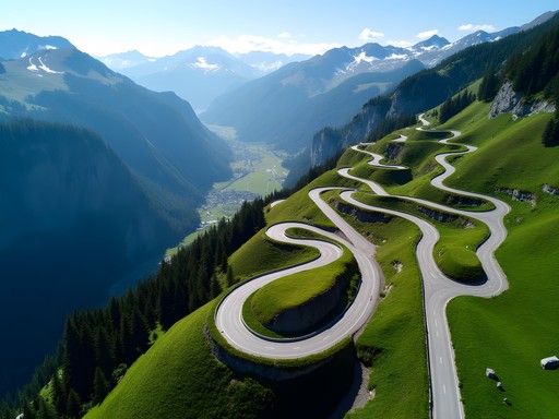 Winding Transfăgărășan Highway cutting through green Carpathian Mountains in Romania