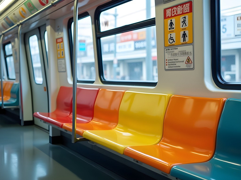 Priority seating area on Tokyo train with distinctive markings and signage