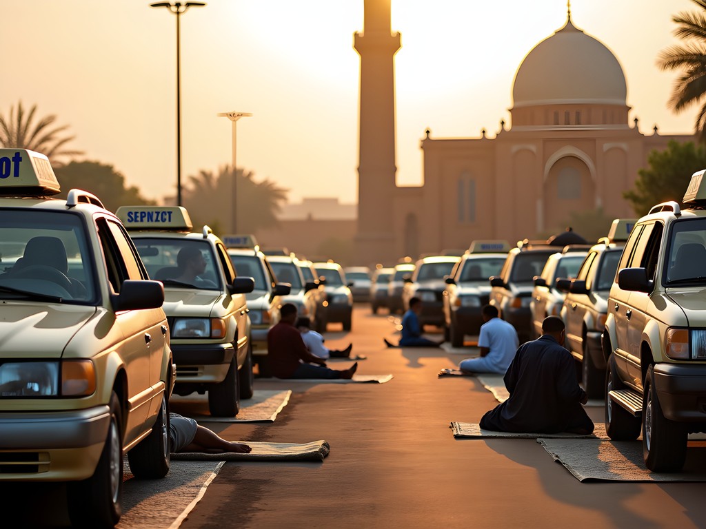 Transportation paused during prayer time near Touba Grand Mosque