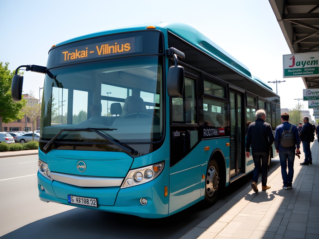 Modern intercity bus connecting Trakai and Vilnius