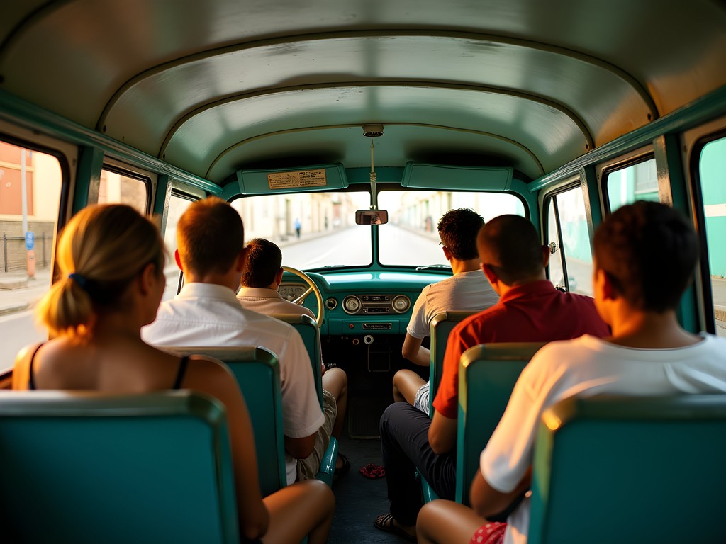 Shared colectivo taxi with locals and travelers in Trinidad, Cuba