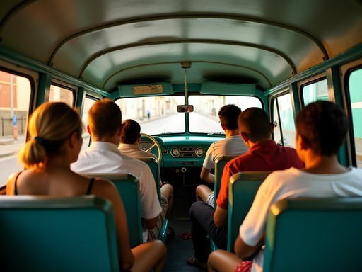 Shared colectivo taxi with locals and travelers in Trinidad, Cuba