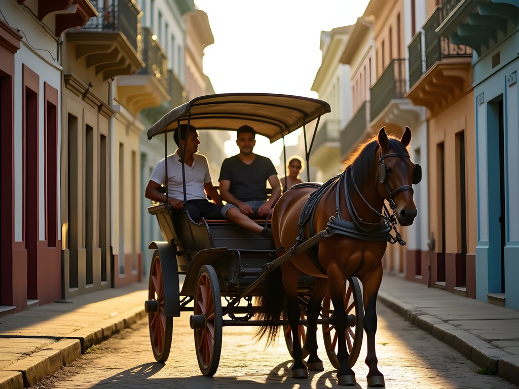 Horse-drawn carriage transportation in Trinidad's historic center