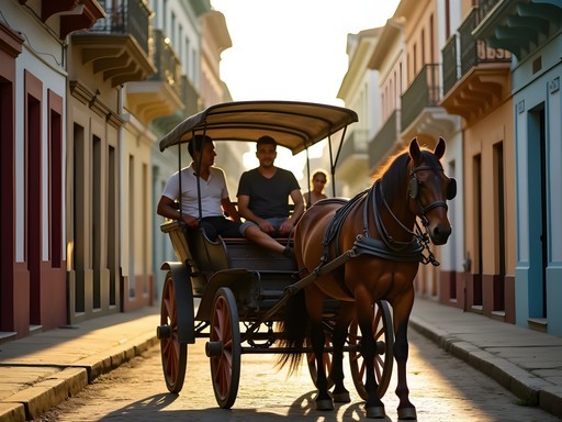 Horse-drawn carriage transportation in Trinidad's historic center