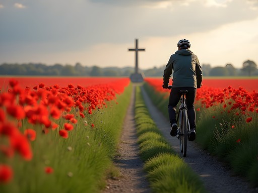 Dedicated cycling path through poppy fields near Ypres, Belgium