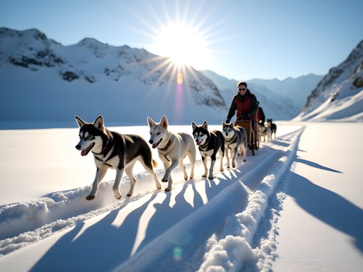 Family dog sledding experience outside Tromsø with snowy mountains