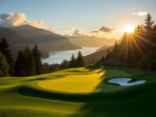 Golfer enjoying scenic view at Skamania Lodge golf course overlooking Columbia River