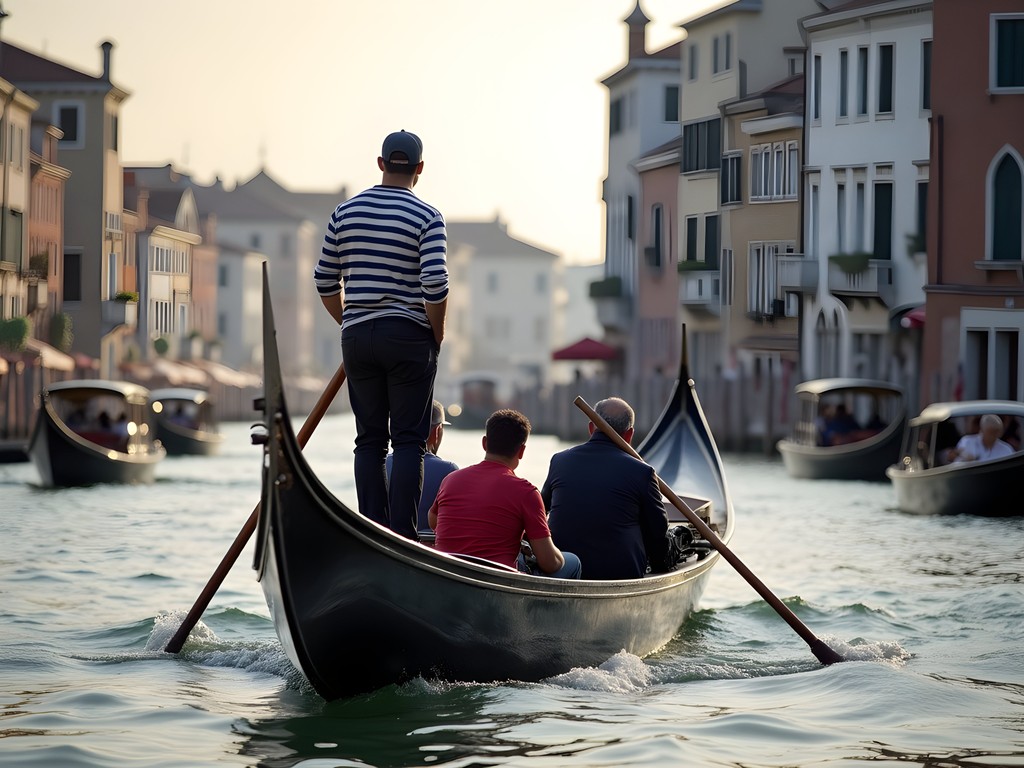 Traghetto gondola crossing the Grand Canal with locals standing
