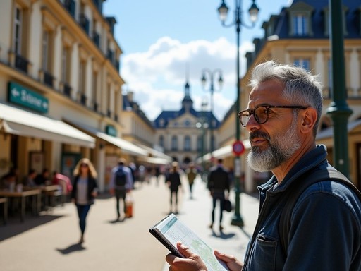 Traveler exiting Versailles Château Rive Gauche station toward the palace