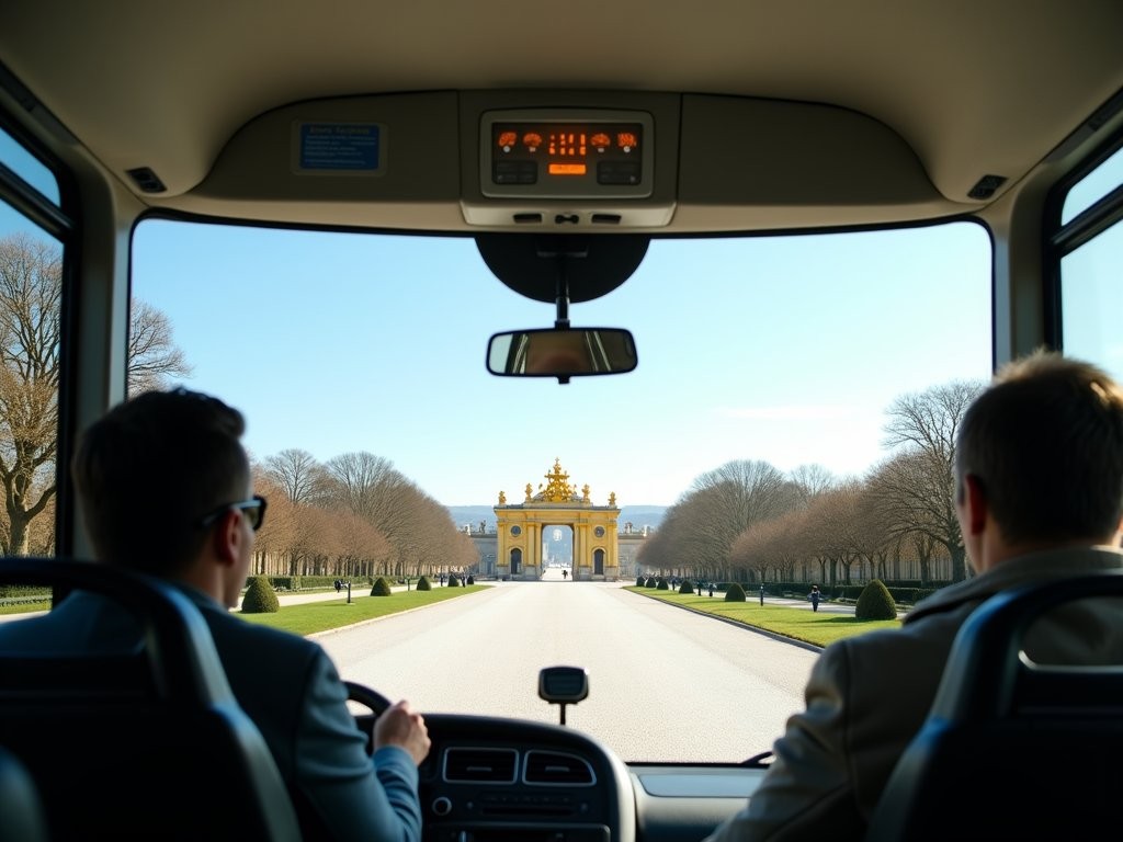 View of Palace of Versailles from approaching Bus 171