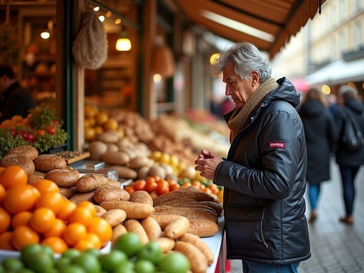 Local market in Versailles town with fresh produce and French specialties