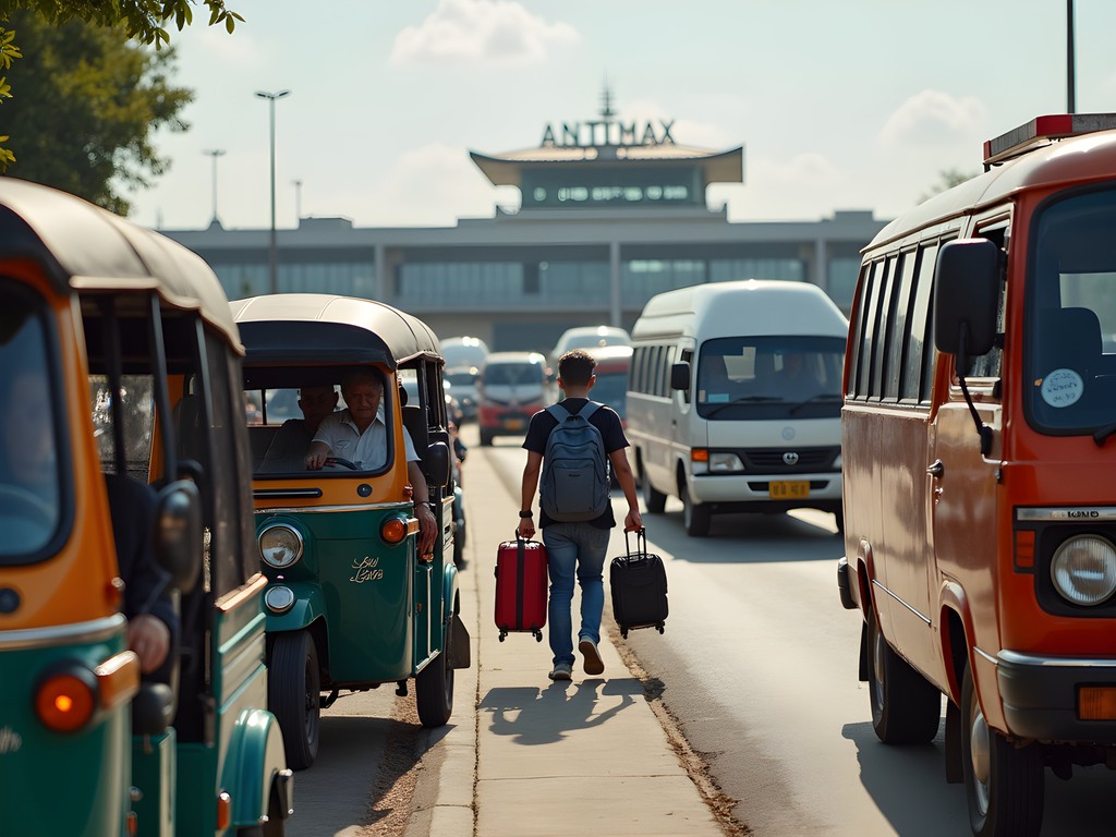 Transportation options outside Wattay International Airport in Vientiane