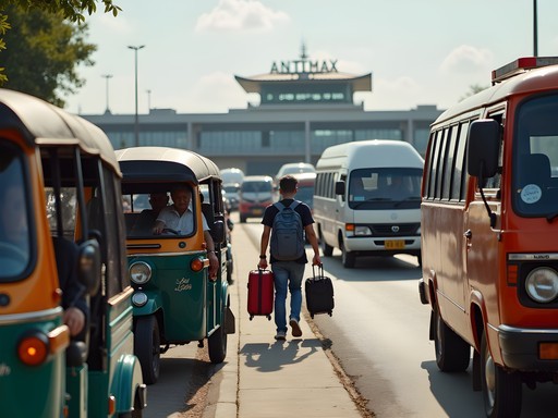 Transportation options outside Wattay International Airport in Vientiane