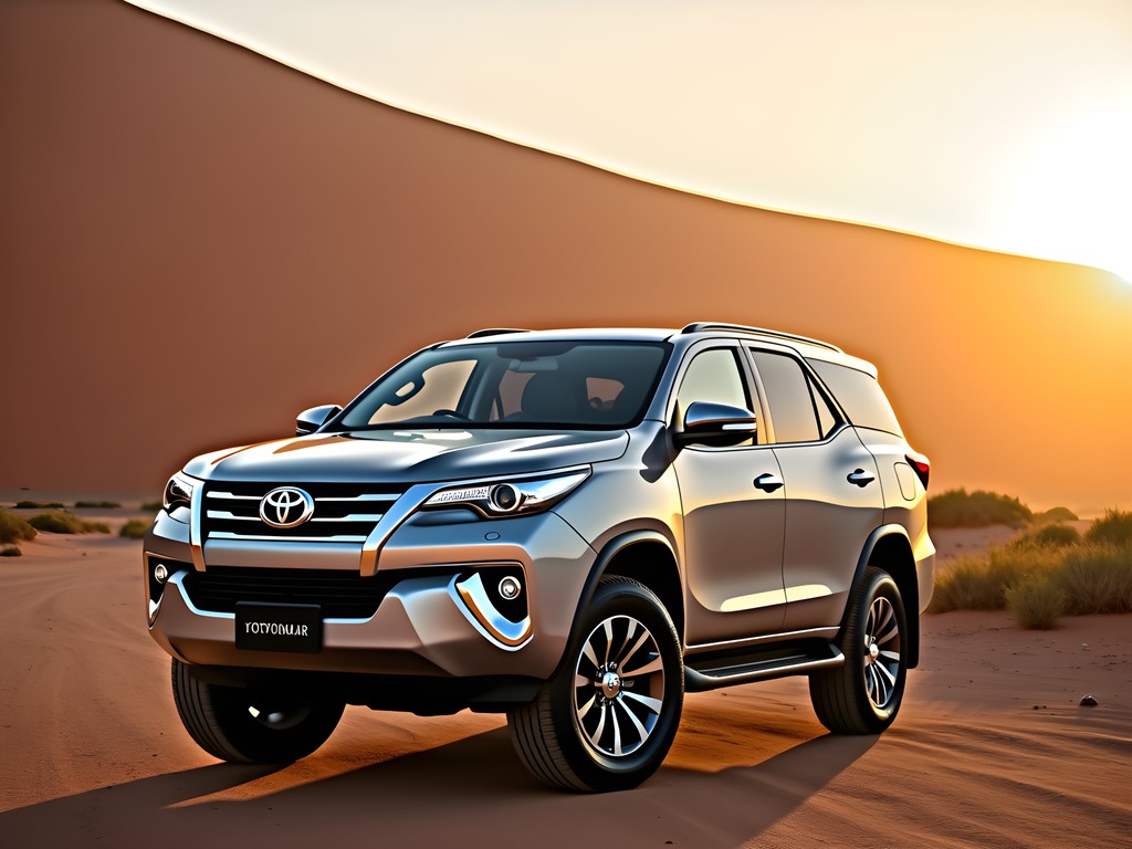 4x4 vehicle driving near sand dunes outside Walvis Bay, Namibia