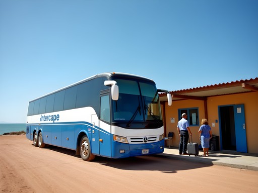 Intercape bus at Walvis Bay station with passengers boarding