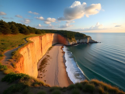 Dramatic clay cliffs of Mohegan Bluffs on Block Island with ocean view