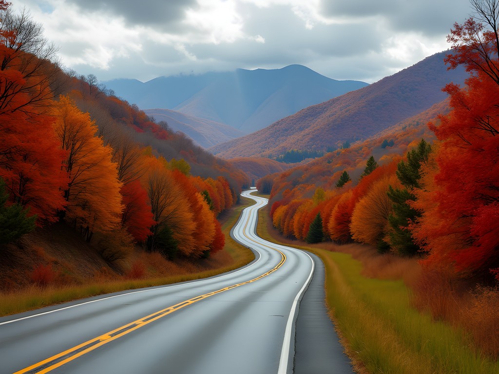 Winding country road through colorful autumn foliage in West Virginia's Northern Panhandle