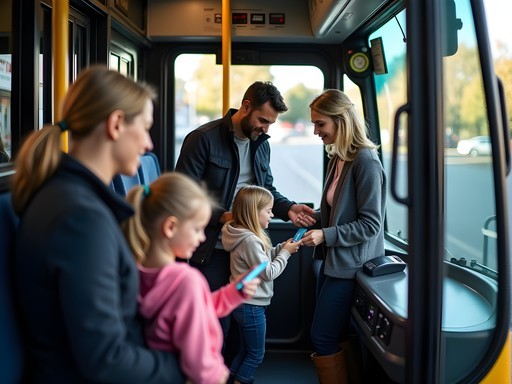 Family boarding Wellington bus using Snapper cards with driver assisting