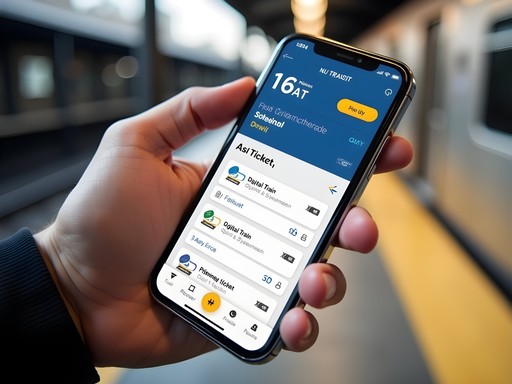 NJ Transit mobile app showing digital tickets and schedule interface