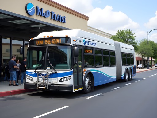 NJ Transit bus at a stop near Woodbridge Center Mall