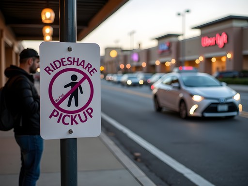 Designated rideshare pickup area at Woodbridge Center with person waiting for Uber