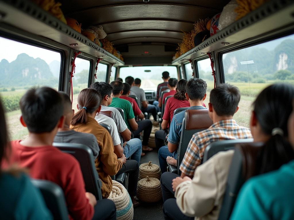 Local minivan transportation in rural China filled with passengers and goods
