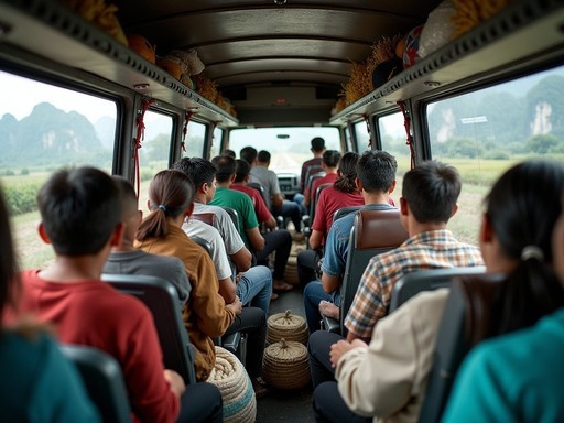 Local minivan transportation in rural China filled with passengers and goods