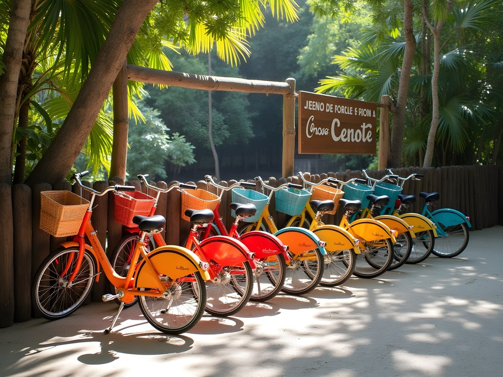 Bicycles parked at cenote entrance near Tulum