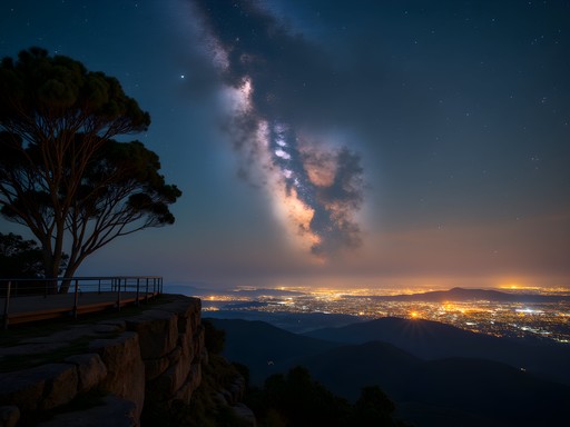 Stunning view of stars and Milky Way over Adelaide city lights from Mount Osmond lookout