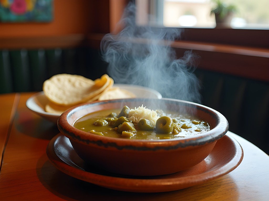 Traditional New Mexican green chile dish served in local Alamogordo restaurant